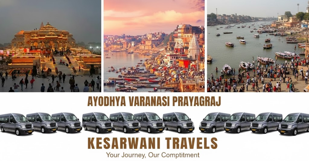 cover page photo A image featuring a fleet of Urbania for a group travel to Ayodhya-Prayagraj-Varanasi
